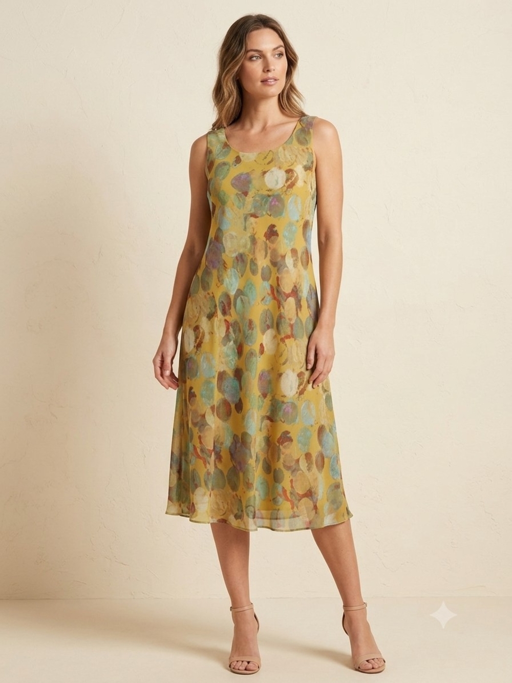 Dana Kay Green Multicolor Sleeveless Midi Dress